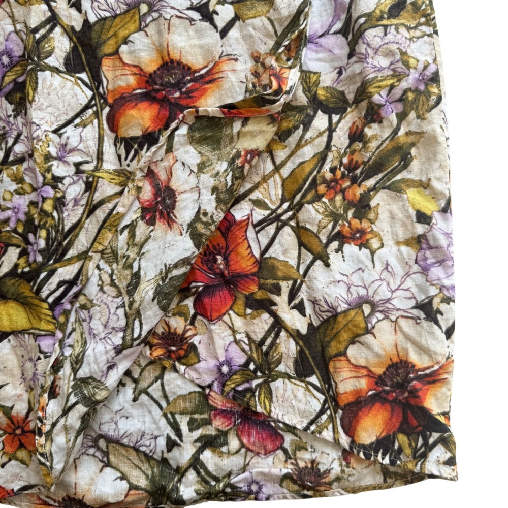 Chicos Floral Linen faux Wrap Midi Skirt Sz 1 luxury chic Garden Party Botanical - Picture 3 of 10